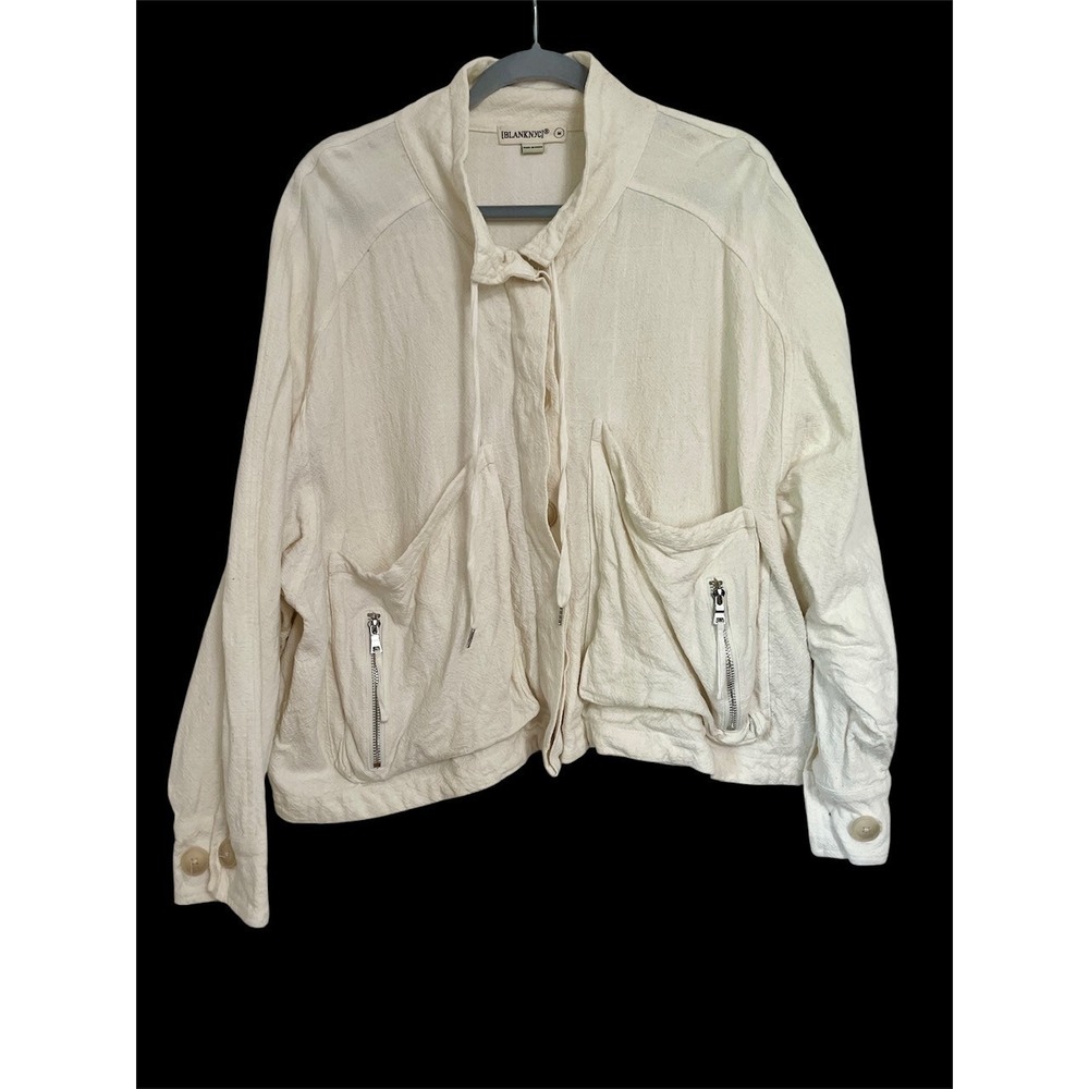 BLANK NYC LINEN UTILITY JACKET ZIPPERED‎ CARGO POCKETS MOCK NECK MEDIUM